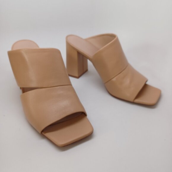 Vince Sandal Heels Nelda Square Toe Slide Neutral Tan Leather Womens 9M - Picture 8 of 16